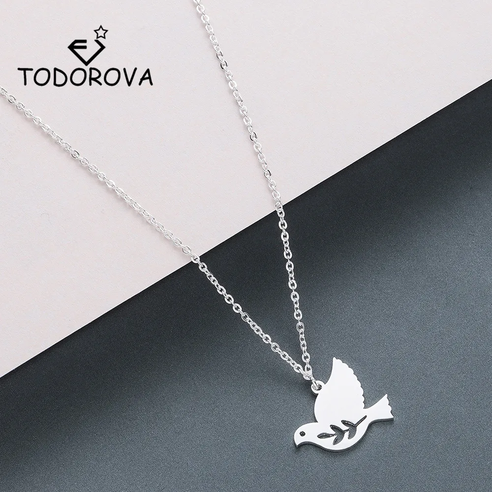 Todorova Peace Dove Bird кулон ожерелье из нержавеющей стали длинное лист оливковой ветви