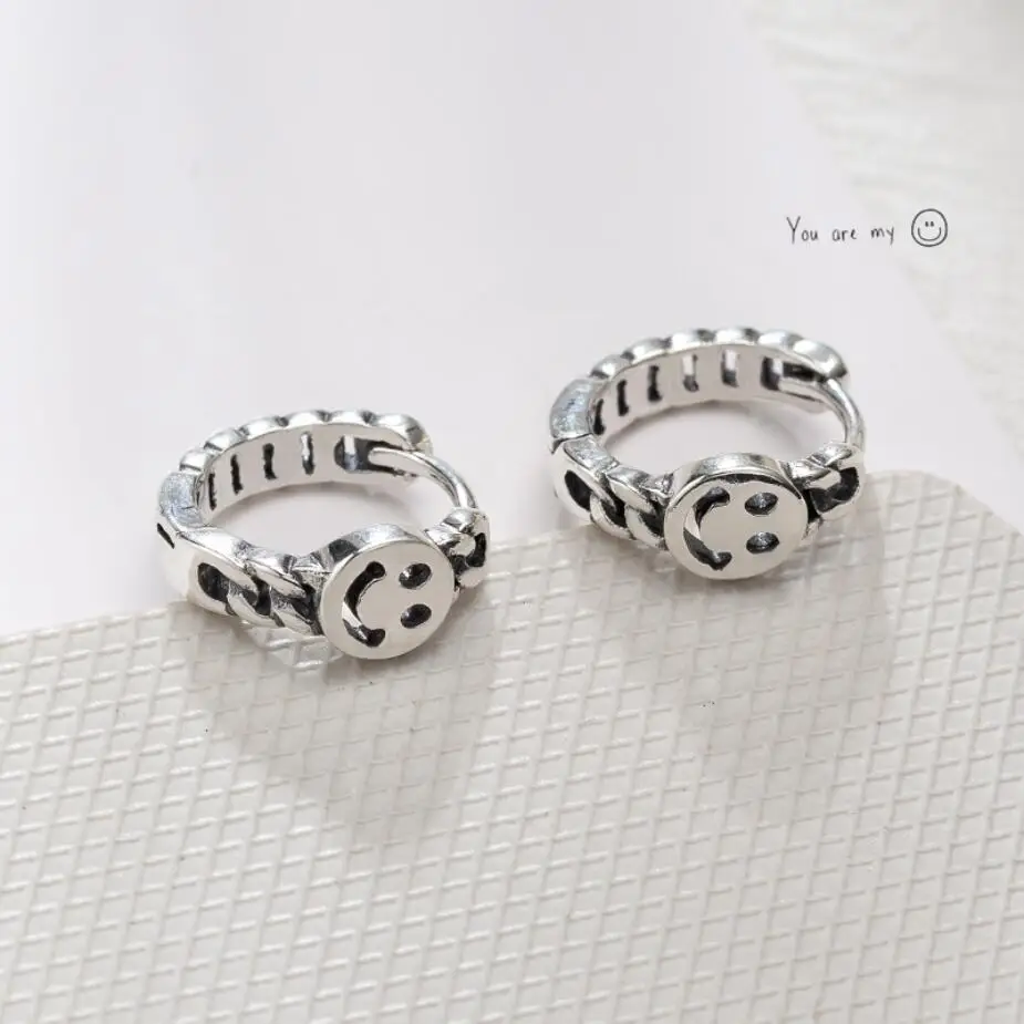 Серьги кольца из серебра 925 пробы с улыбкой|Серьги-кольца| |