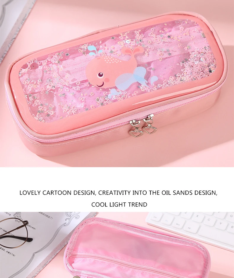 4 Colors Large Capacity Whale Pencil Case Double Zipper Cartoon Student Pencil Bag Gift Estuches School Pencil Box