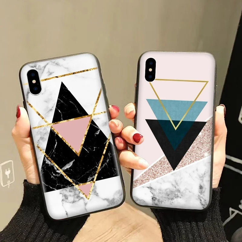 KISSCASE Patterned Case For iPhone 6S 6 7 8 Plus XS Max Geometric Triangle Marble Phone Shell 5S 5 SE X XR Cases Capa |