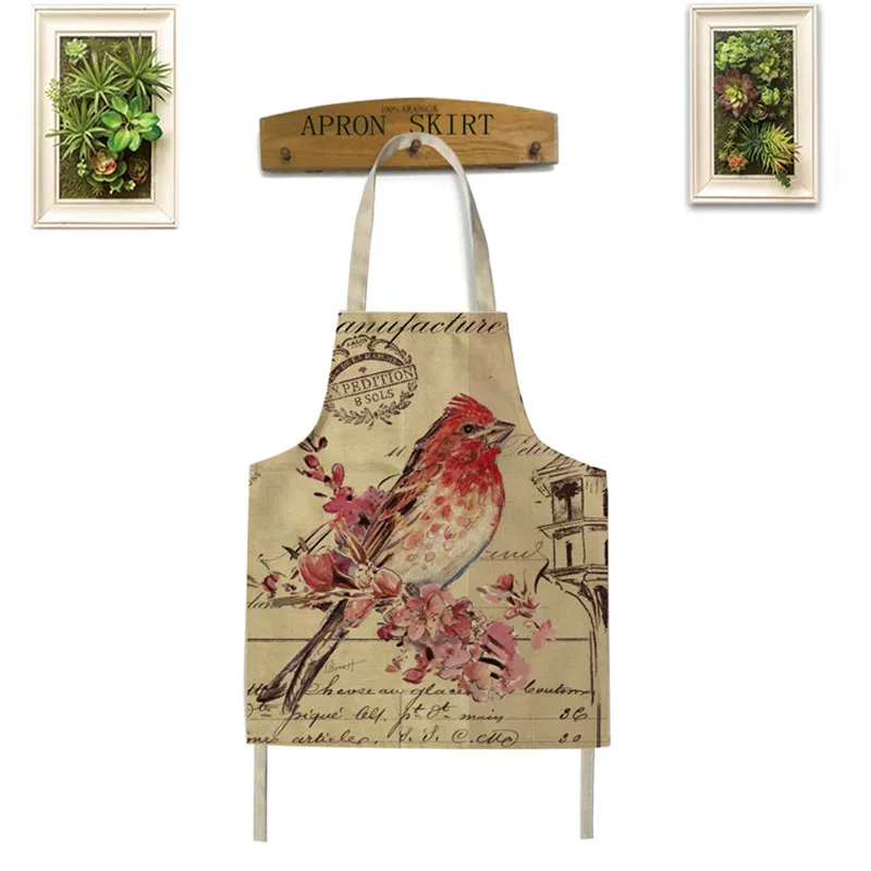 Japanese Bird Linen Fabric Clean Apron Novelty BBQ Party Aprons For Women Kids Kitchen Chef Cooking Anti-oil Personality | Дом и сад