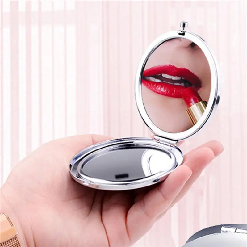1Pc Portable Makeup Mirror Solid Color Metal Round Case Double-Side Pop-Up Pocket Mirror Beauty Accessories Blue Black