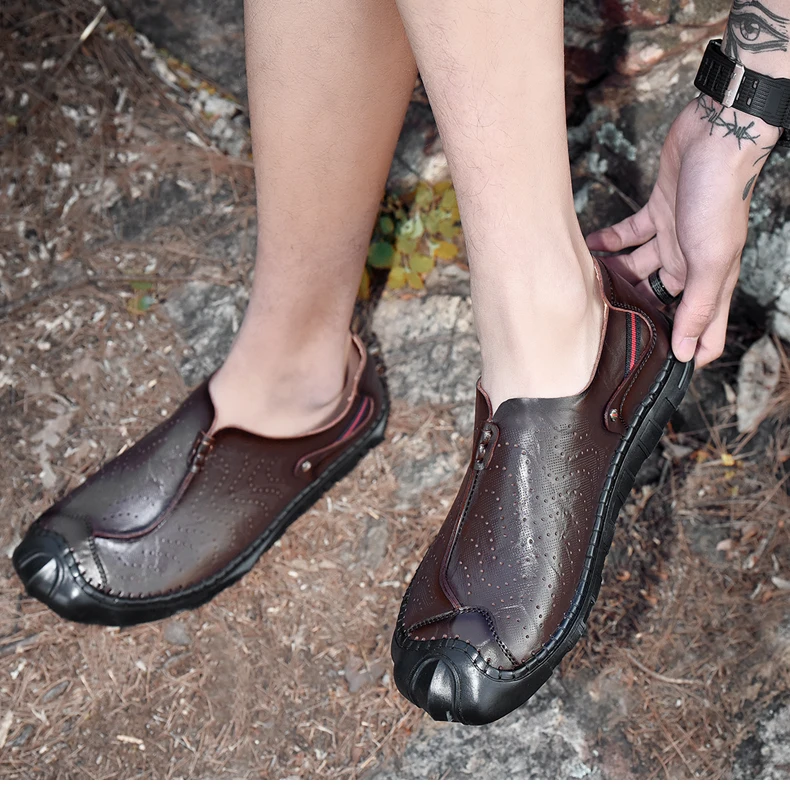 Классические удобные мужские повседневные туфли; лоферы; Мужские Винтажные кожаные туфли ручной работы; мужские туфли на плоской подошве; Лидер продаж; мокасины; большие размеры