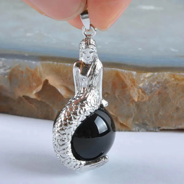 Fashion Jewelry Natural Shell Stone Bead Onyx Lapis Pink Crystal Opal Tiger's Eye Purple Mermaid Pendant 1Pcs | Украшения и