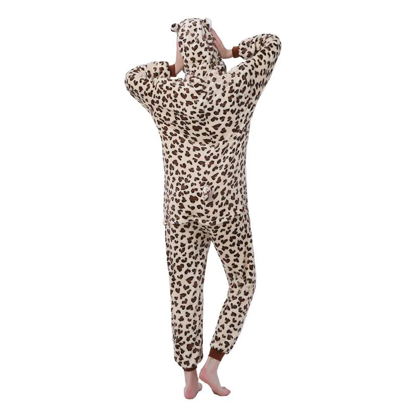 кигуруми Фланелевые комбинезоны с леопардовым медведем и животными для взрослых