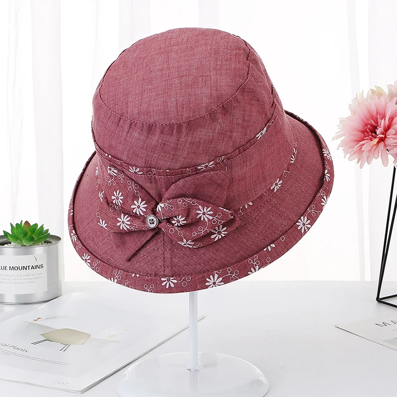 Dots Flanging Women Sun Hat Cotton Middle-Aged Mother Cap Lady Breathable Skull Beanie with Sweat Belt and Size Adjustabled | Аксессуары