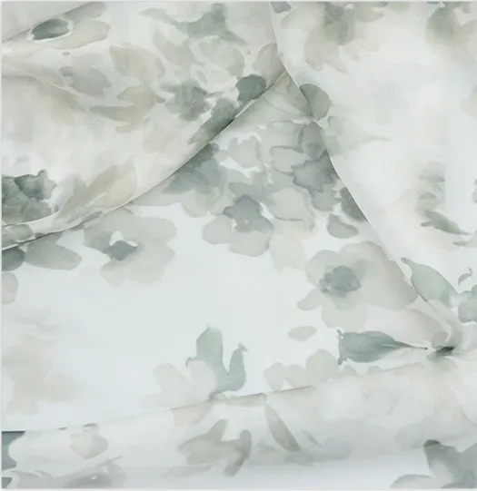 gray LANLINYING Высокое качество печатных шифон китайской живописи тушью стиль ткань крутое платье шарф DIY Одежда Ткань Материал D514 - Цвет: gray