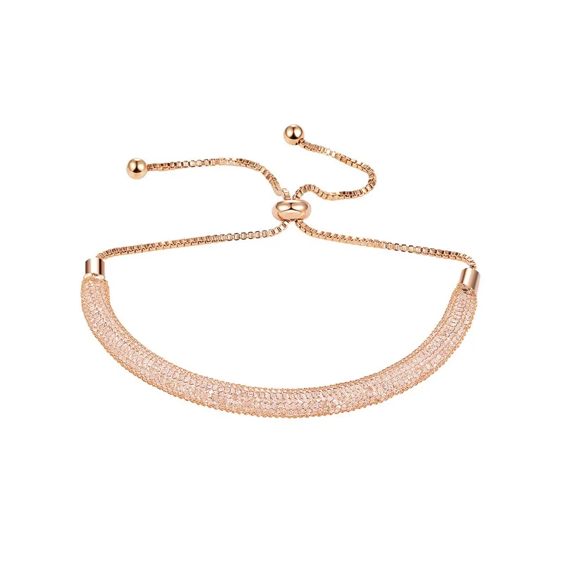 053 Rose Gold Потрясающий крошечный куб циркония Кристалл CZ Pave Oval регулируемые Bolo браслеты для леди в родии серебро/розовое золото покрытие - Окраска металла: 053 Rose Gold
