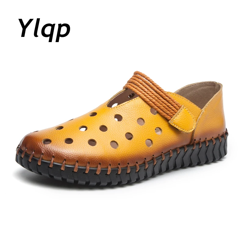 

Ylqp Soft Genuine Leather Hollow Shoes Women Slip on Woman Loafers Moccasins Female Flats Casual Women's Boat Shoes 2022 Fashion