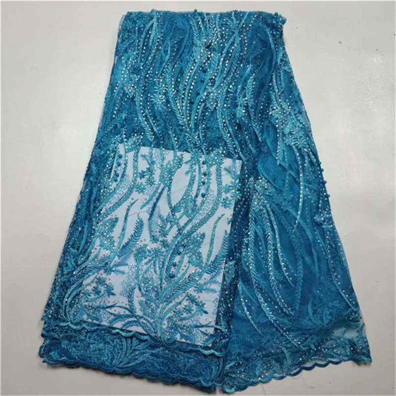 2019 New Design African Lace Fabrics Blue Color Nice French Net Embroidery Stones Tulle Fabric For Nigerian Party Dress | Дом и сад