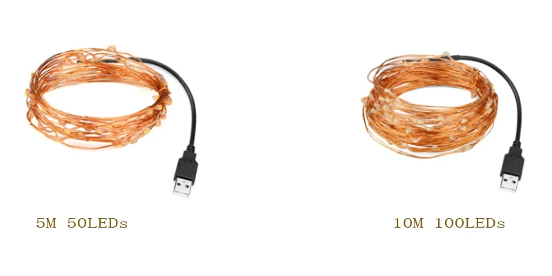 10 м USB светодиодная гирлянда, водонепроницаемая светодиодная медная проволочная гирлянда, праздничные уличные сказочные огни для рождественской вечеринки, свадебные украшения