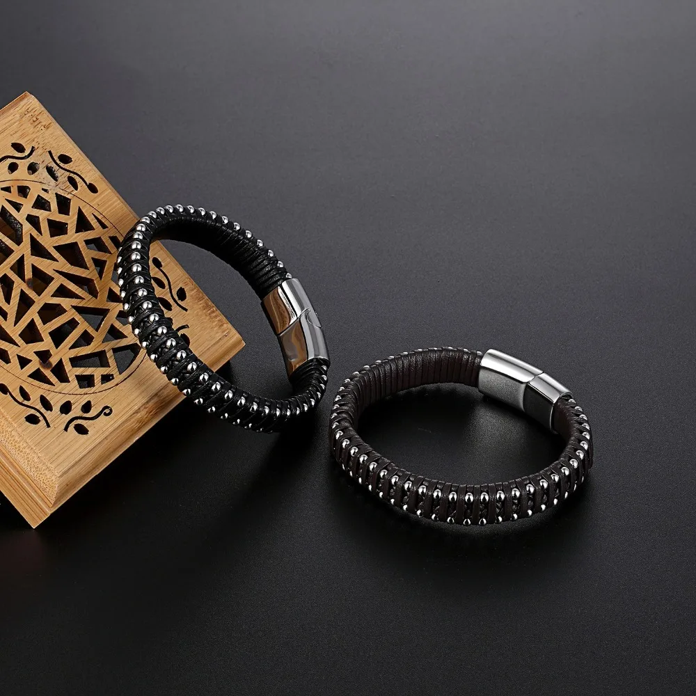 Очаровательный кожаный браслет для мужчин ювелирное изделие застежка из