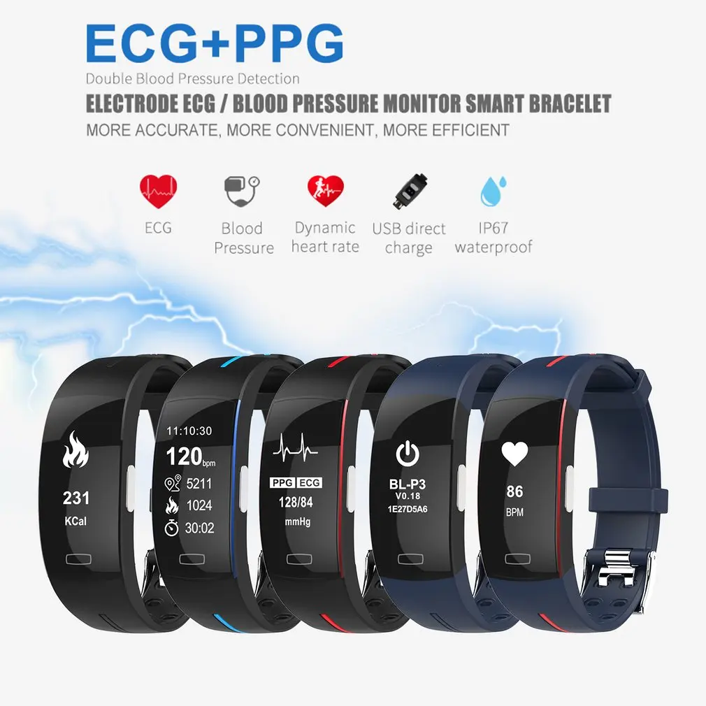 P3 Smart Band ЭКГ + PPG монитор крови Давление часы реального времени сердечного ритма