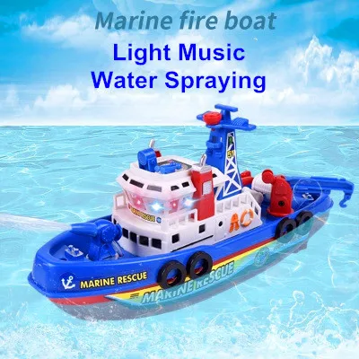 Электрическая пожарная лодка с распылителем воды светильник кой и музыкой