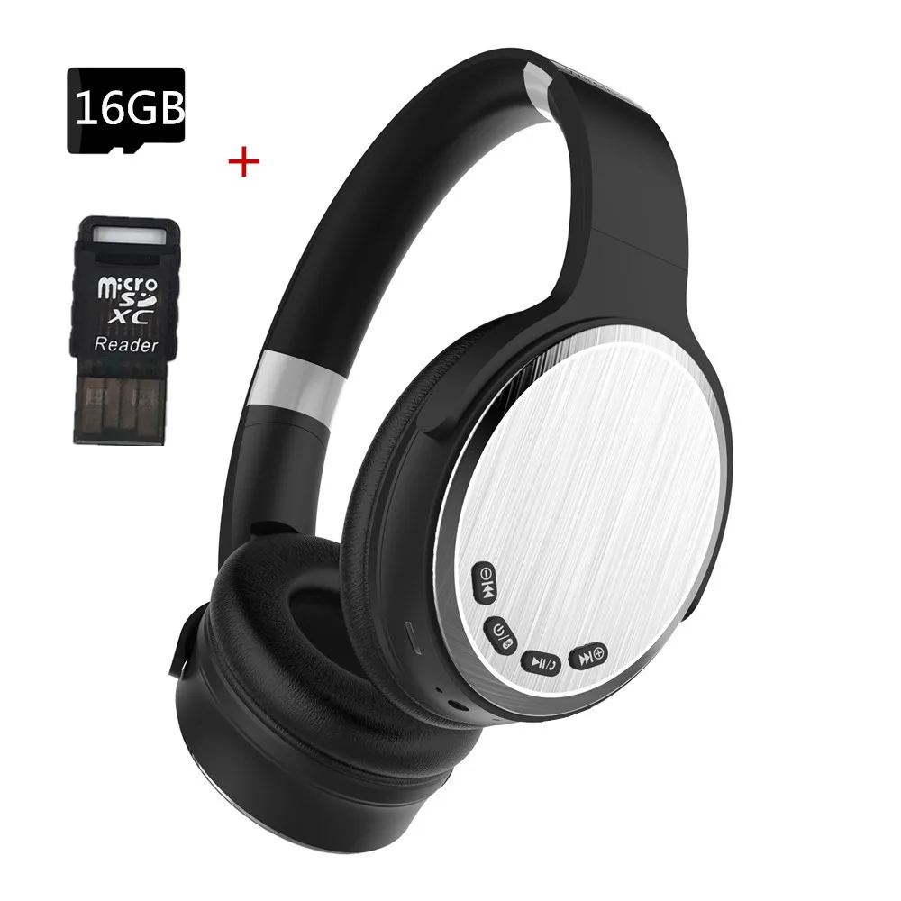 Black Silver 16GB Беспроводные Bluetooth наушники Hi-Fi стерео бас складные спортивные музыкальные проводные наушники с микрофоном TF слот наушники для телефона ПК - Цвет: Black Silver 16GB