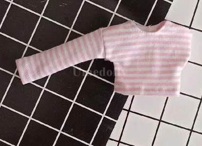 1pcs t-shirt 1 шт., милая футболка в полоску джинсовые штаны на лямках для Blyth, Azone S, OB24, Одежда для кукол, комбинезоны, аксессуары - Color: 1pcs t-shirt