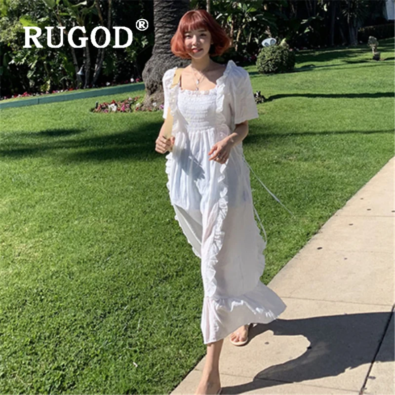 Женское пляжное платье RUGOD элегантное макси с оборками и коротким рукавом