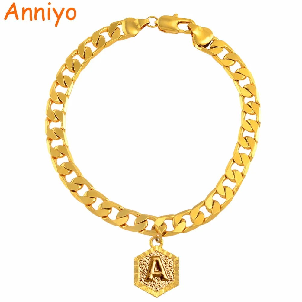 Anniyo (Длина 21 см) A Z 26 букв браслет первоначальный для женщин и мужчин Модные
