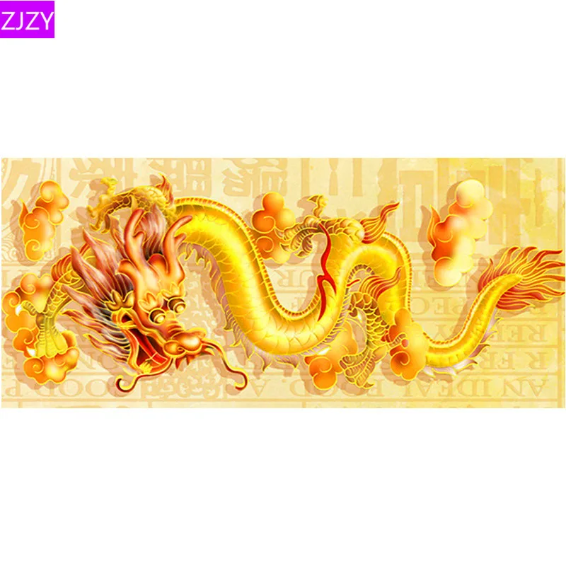 5D Алмазный вышитый крестиком Полный Круглый дрель Golden Dragon Алмазная мозаика