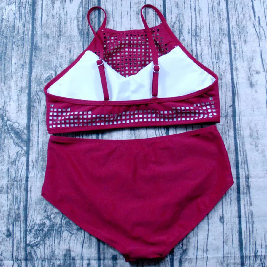2018 hollow out bikinis set high waist swimsuit push up brazilian bikini biquini women bathing suits Burgandy Pink |