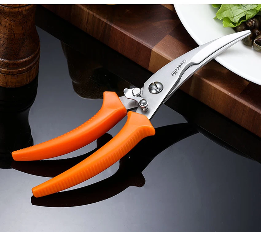 Stainless Steel Kitchen Scissors Fish Bone Shear Strong Automatic Rebound Multi-function Scissors Meat Vegetable Cutting Gadget