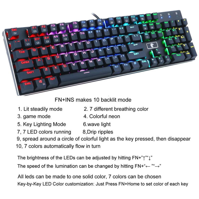 Механическая игровая клавиатура с RGB подсветкой маленькая компактная проводная