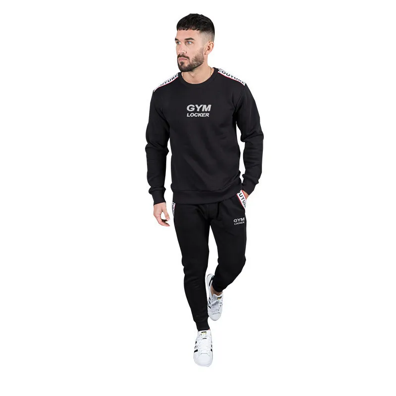 

GYMLOCKER Boutique Fashion Men No cap Sweatshirt gyms o-neck cotton slim fit Bodybuilding Breathable Sweatshirt mens tops