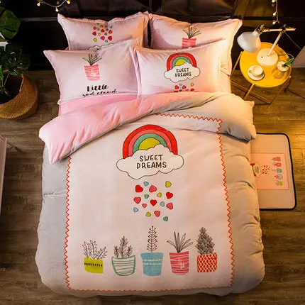 Design 4 Комплект из кораллового флиса с рисунком, теплые зимние утепленные фланелевые простыни, теплые пододеяльники, FL бархатные постельные принадлежности, простыня - Цвет: Design 4