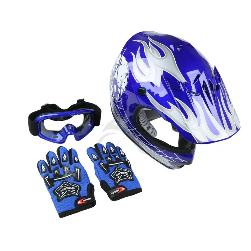 Молодежный детский синий Dirt Bike ATV Мотокросс шлем очки + перчатки S/M/L | Автомобили и