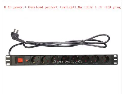 2019 PDU 1.5U 8 EU разъем розеток 10A 220V 250V Мощность заряд розетка с 1 м кабель удлинитель