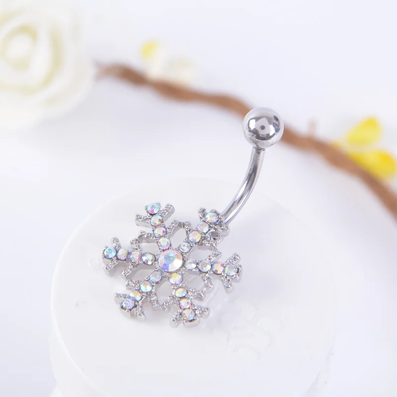 Женское кольцо в виде пупка со снежинками из нержавеющей стали Кристальные