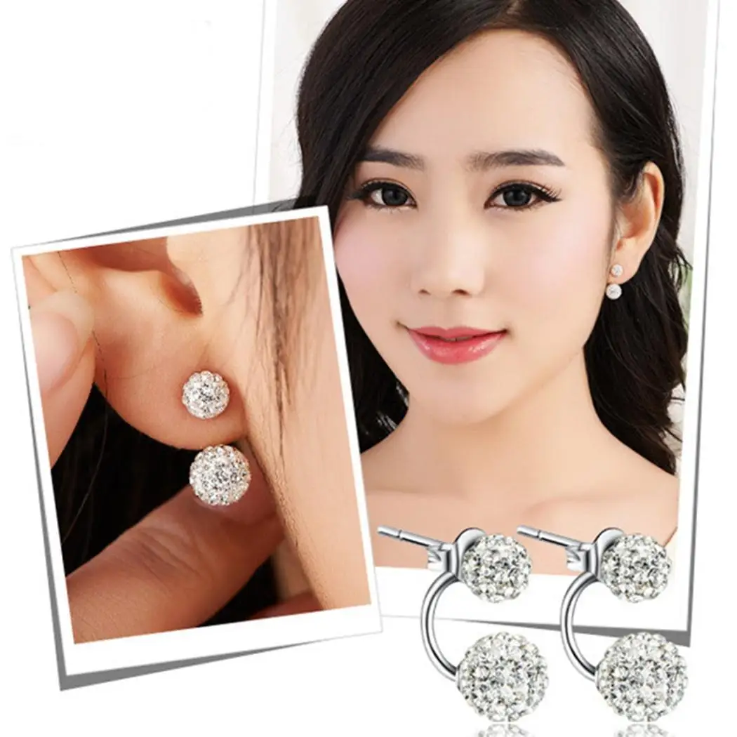 1 Employee benefits Crystal Double Stud Beaded Rhinestone Jewelry Piercing commemorative Pair etc Women Tourism Silver Earrings | Украшения