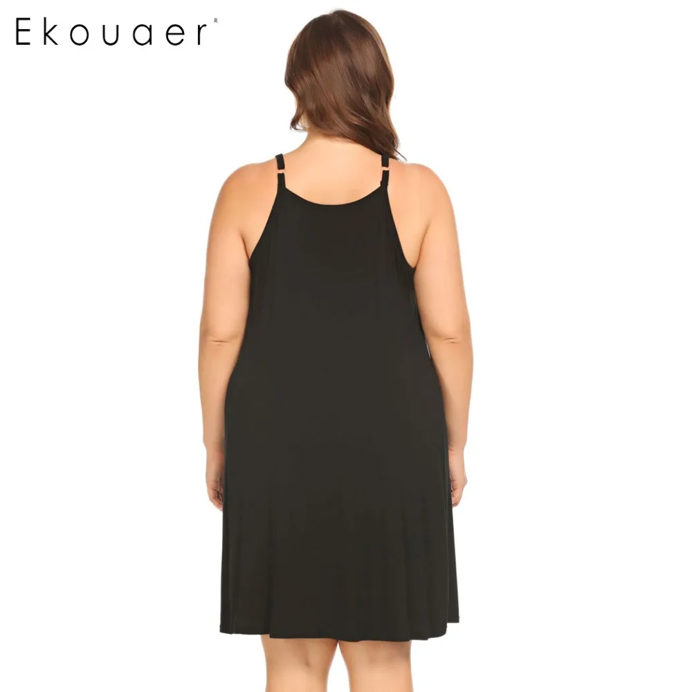 Ekouaer размера плюс ночная рубашка женская XL-5XL одежда для сна платье Повседневная Однотонная ночная рубашка без рукавов с v-образным вырезом летнее платье для сна