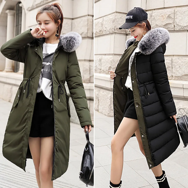 Army Green Двухсторонняя Новинка, Зимняя женская куртка, теплая, утолщенная, с капюшоном, с мехом, Женская длинная парка, Женское пальто, высокое качество - Цвет: Army Green