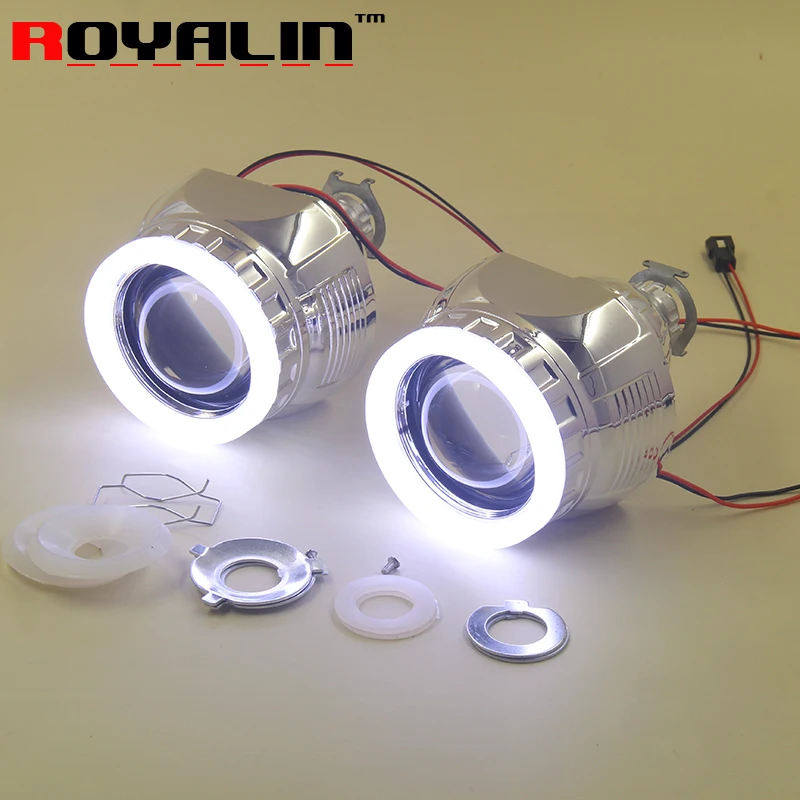 ROYALIN авто фары объектив с белый светодиодный Ангельские глазки H1 Bi Xenon (би ксенон)