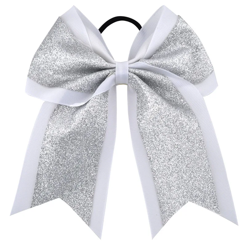 18 Silverand white 7 дюймов, 1 шт., модный бант для чирлидинга для девочек, модные блестящие эластичные резинки для волос с блестками, очаровательные ленты, банты, полосатые аксессуары для волос - Цвет: 18 Silverand white