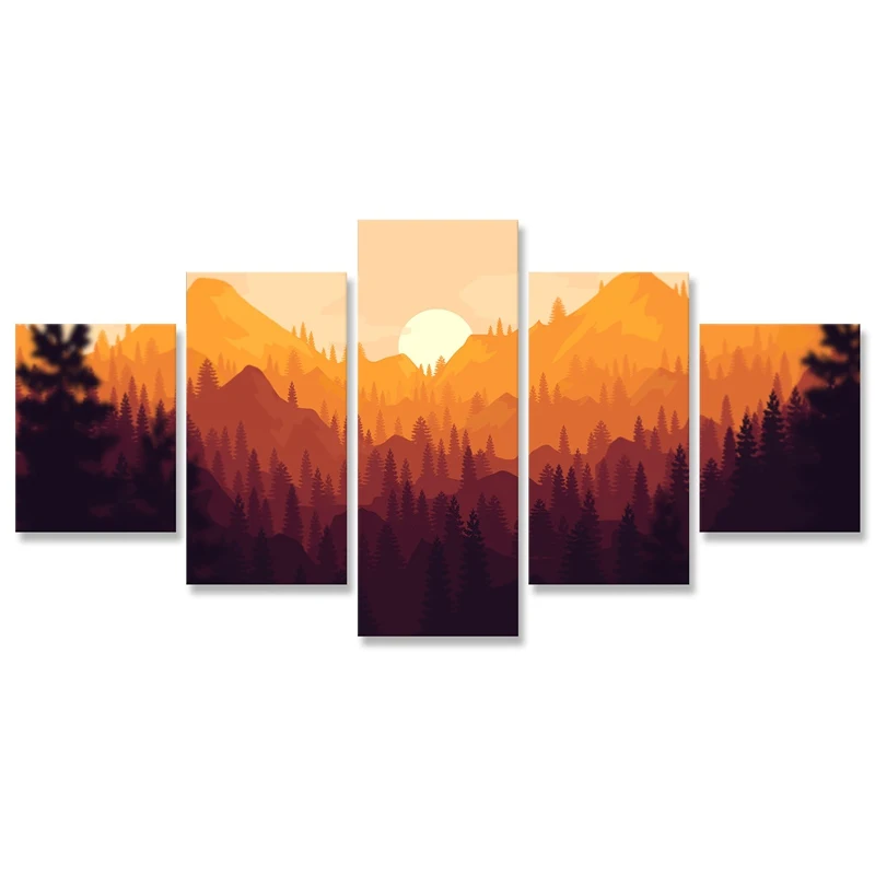 Firewatch закат лес пейзаж горы стена искусство 5 панелей Холст плакат | Рисование и каллиграфия -33046855179