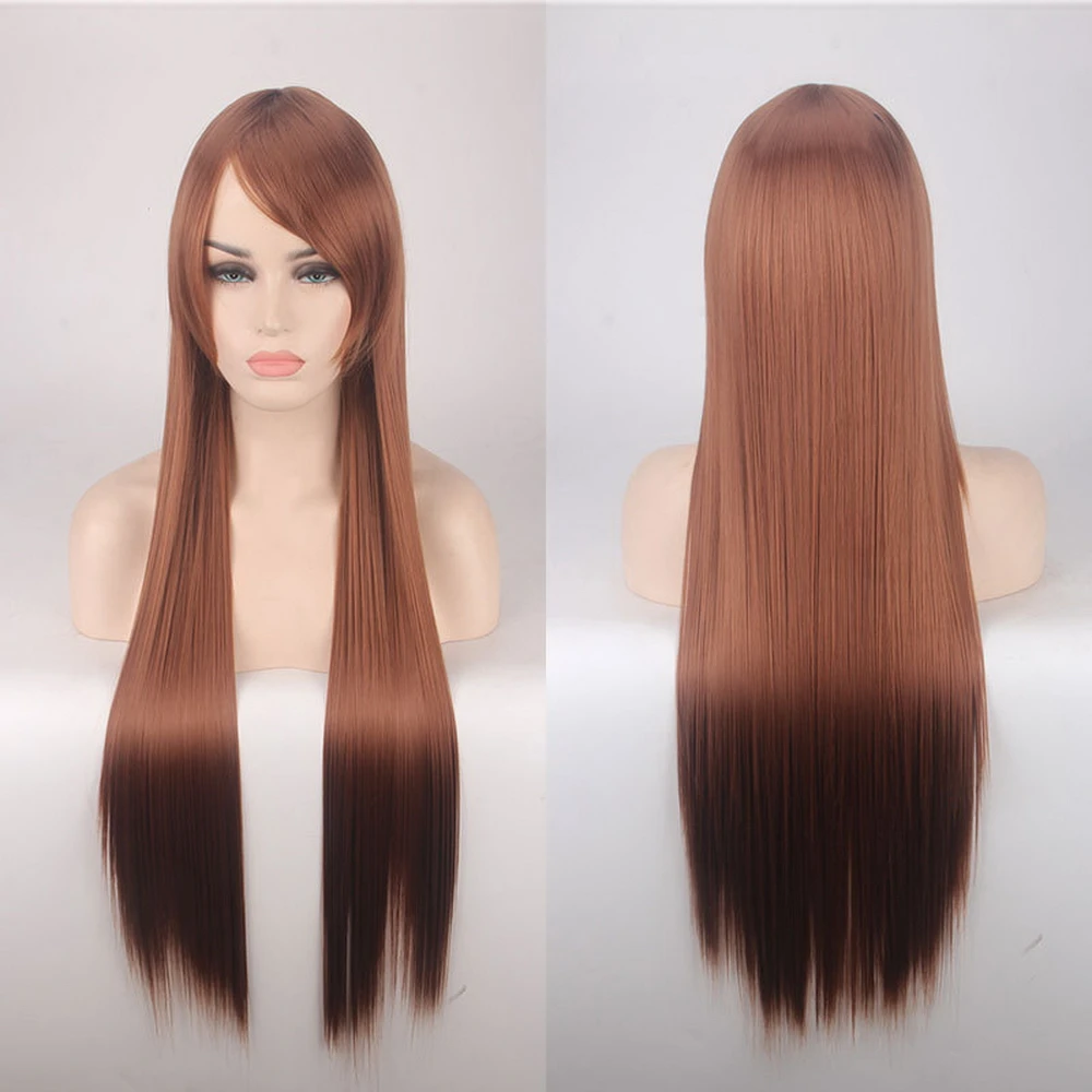 Yiyaobess 80 см синтетический длинный прямой черный фиолетовый розовый Красный Оранжевый Зеленый Коричневый Белый блондин серый синий косплей парик челка