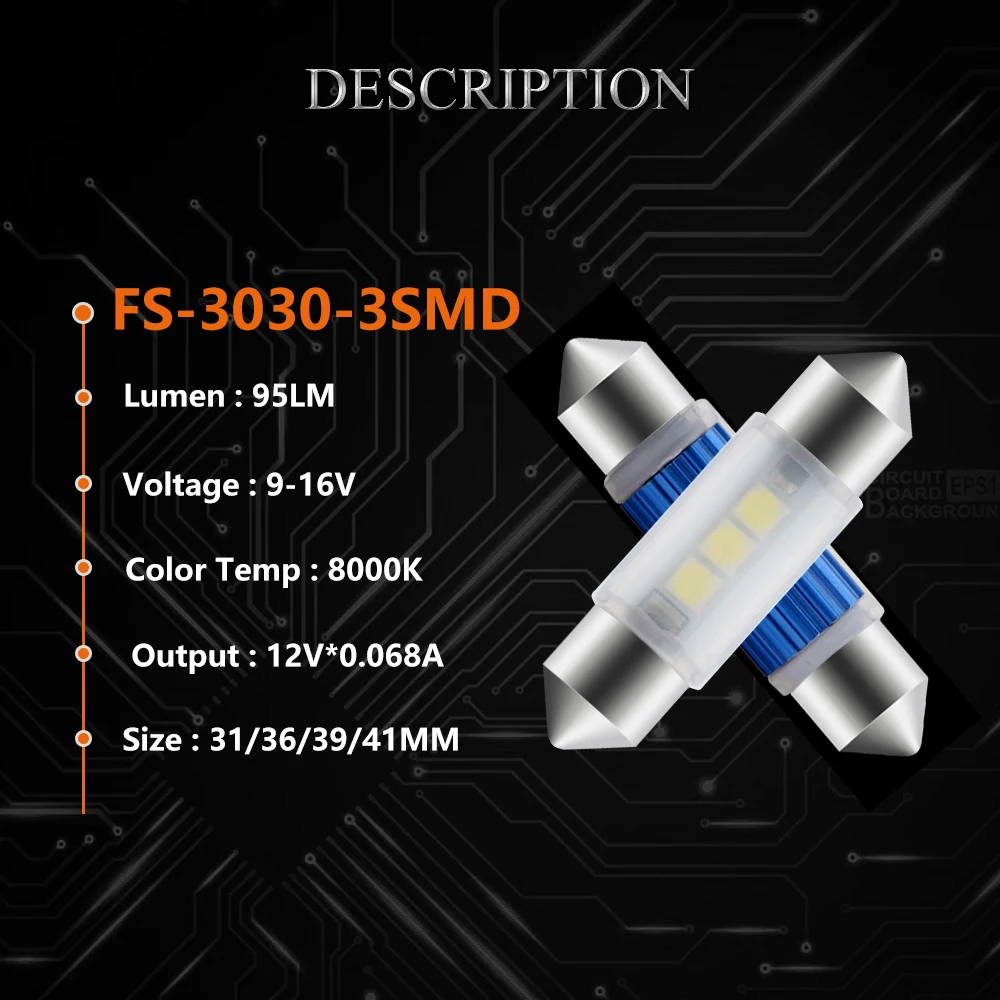 10 шт. белый купольный светильник 3030 3 SMD C5W 31 мм 36 39 41 Festoon лампы 3021 3423 DC 12V лампа для