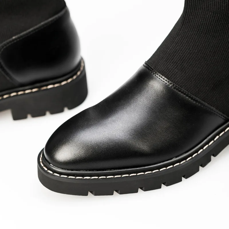 Shoes Women Sock Ankle Boots Stretch Knitting Female Flat Heels Round Toe Fabric Ladies | Обувь