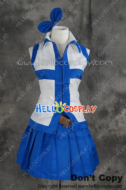 Japanese Anime Outfit Fairy Tail Cosplay Lucy Heartfilia White Blue Dress Costume H008 |