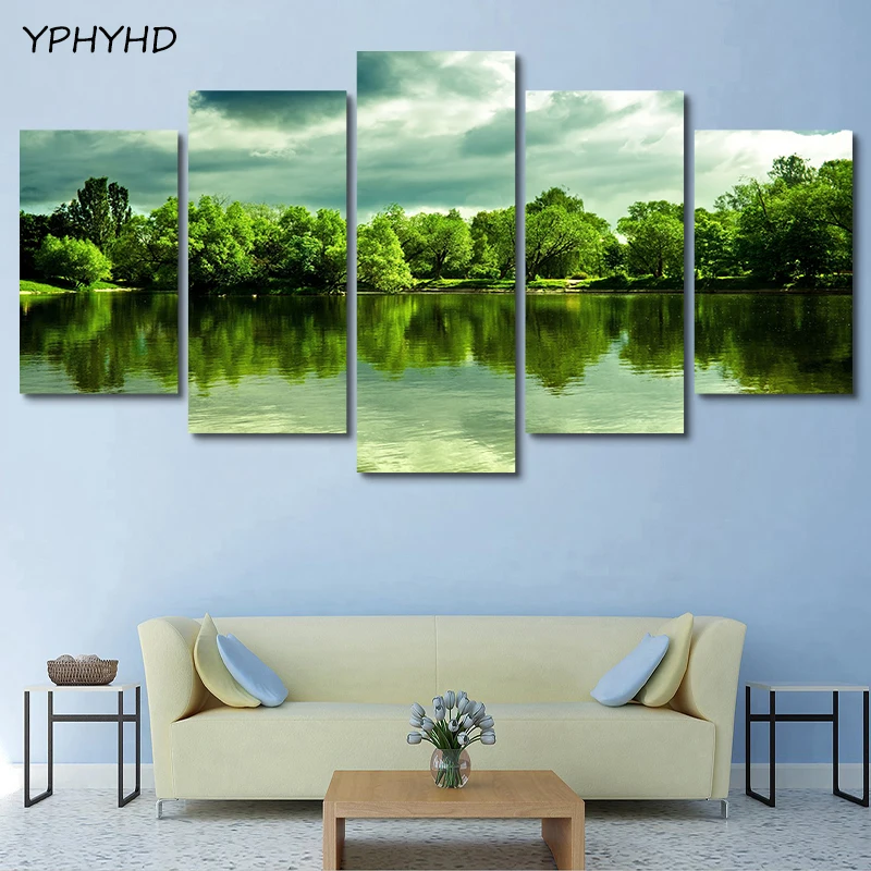 YPHYHD 5 шт. HD холст Художественная Живопись Печать Солнечный свет на берегу озера