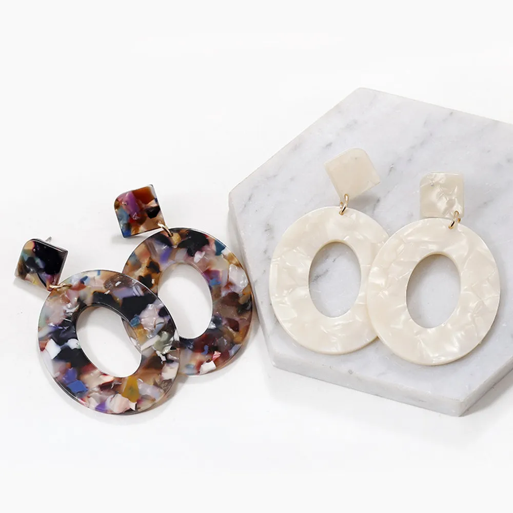 Модные серьги в стиле бохо с большими кругами акриловые полимерные Овальные