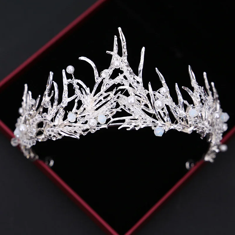 Silver crown Винтажная Черная Корона Тиара Серебряная корона для невесты Стразы жемчуг ювелирные изделия на волосы аксессуары для волос для женщин девочек тиара - Окраска металла: Silver crown