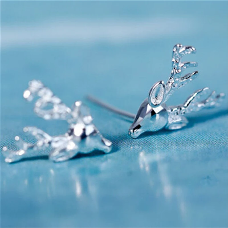 Модные милые серьги RONGQING на удачу с головой оленя посеребренные женские