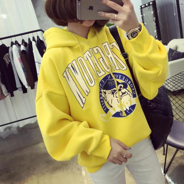 

2021 Autumn Winter Womens Sweatshirt Hoodie Korean Harajuku Cartoon Print Velvet Hooded Sweatshirts Women Loose Pullover Hoodies