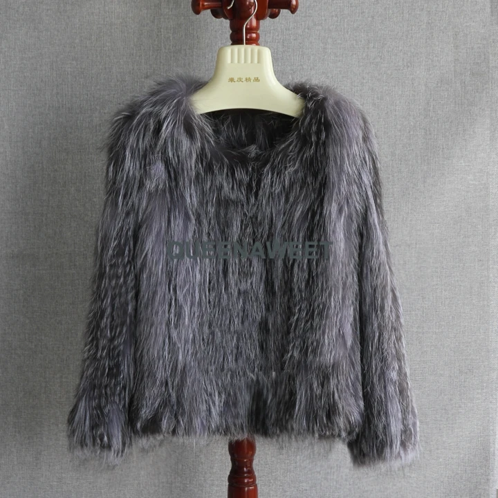 

Real Fur Coat Natural Silver Fox Fur Knit Overcoat Warm Winter Jacket Women Outerwear Wholesale Fur Coat