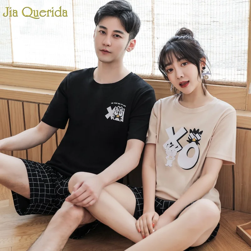 Пижамы для женщин и мужчин одинаковая Домашняя одежда 2019 летний топ с короткими