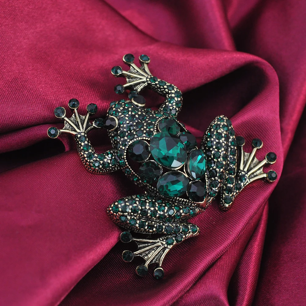 Green Crystal Rhinestone Frog Brooch Pin Bufonid Toad Vintage Fashion Jewelry Animal Accessory 2018 Factory Sale | Украшения и