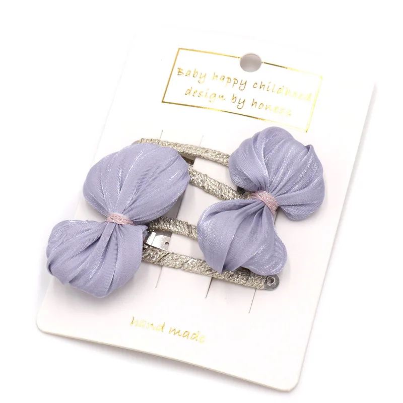 Light purple Новое поступление 2 шт./упак. детские шпильки для волос Головные уборы комплект детской одежды принцессы яркий Шелковый бант bb Заколки для волос для девочек, женские аксессуары для волос - Цвет: Light purple